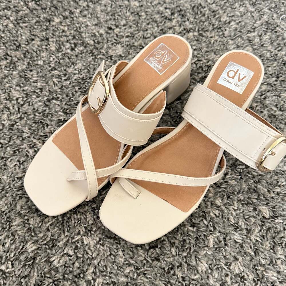 Dolce Vita Lavurn Ivory Block Heel Buckle Sandals